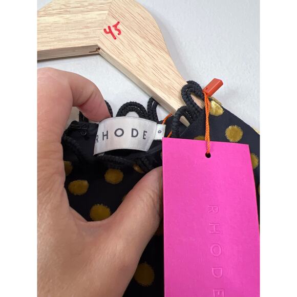 NWT Rhode Daron Puff Sleeves A-line Mini Dress Black & Gold Dot Jacquard - Picture 5 of 7